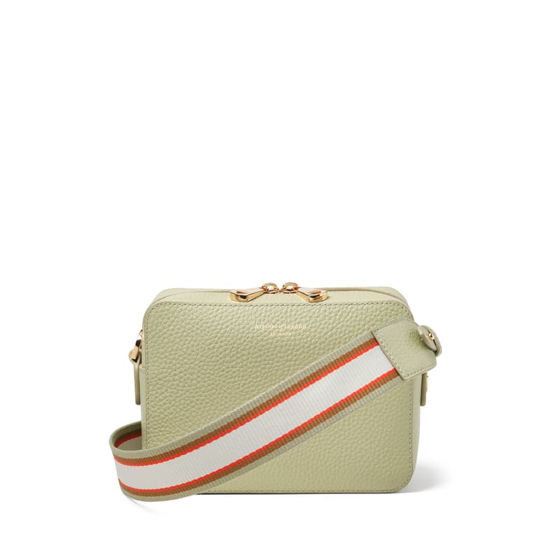 Aspinal of London Camera Crossbody Bag with Interchangeable Straps in Pistachio Pebble