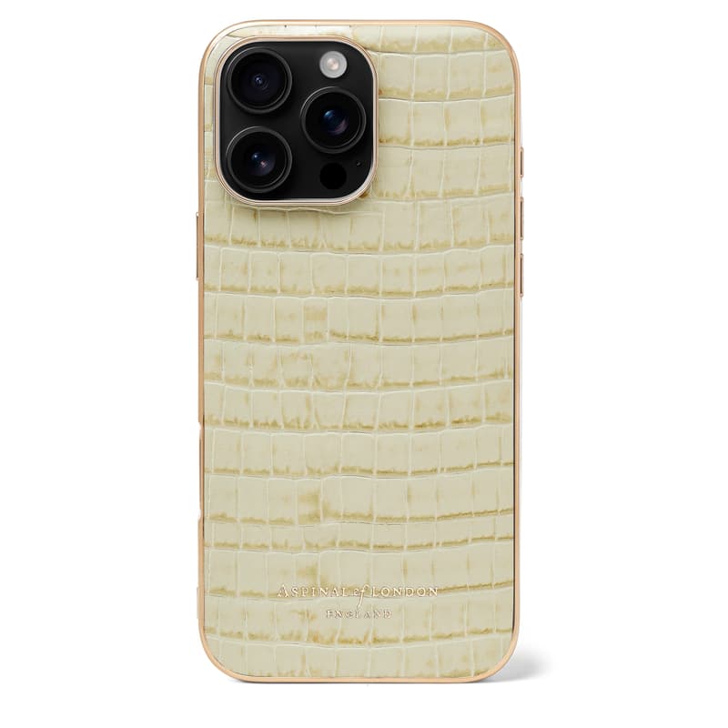 Aspinal of London iPhone 16 Pro Max Case in Deep Shine Pistachio Small Croc