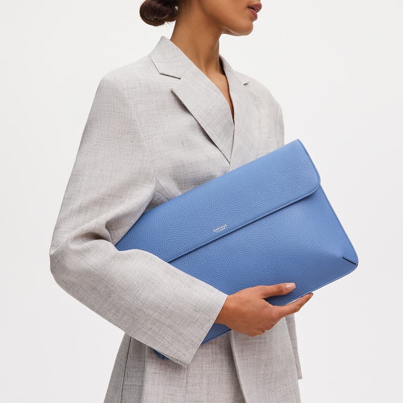 Aspinal Of London Leather Laptop Case In Blue