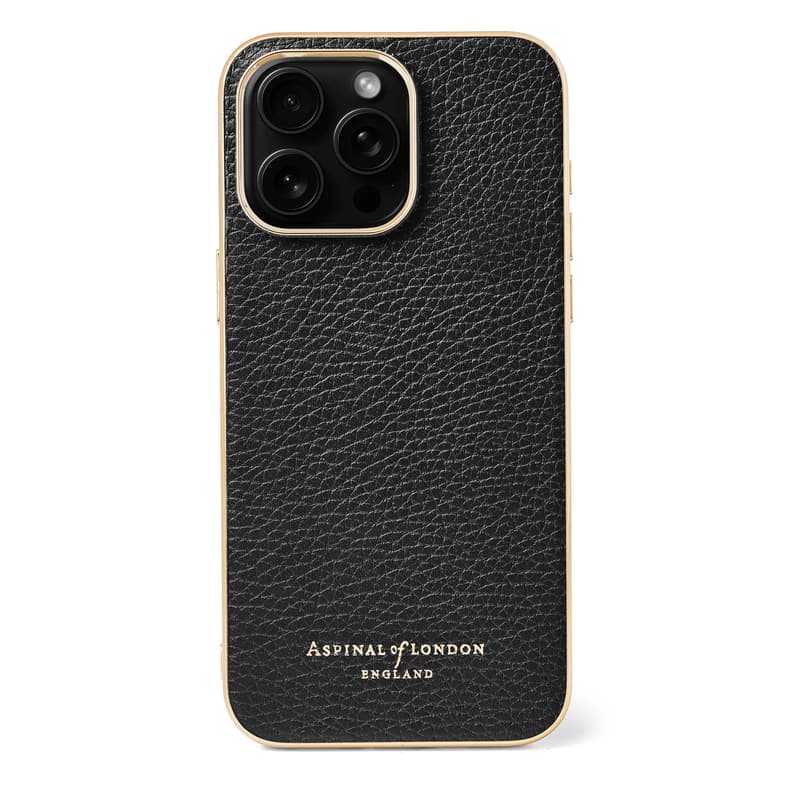 Aspinal of London iPhone 15 Pro Max Case in Black Pebble & Gold