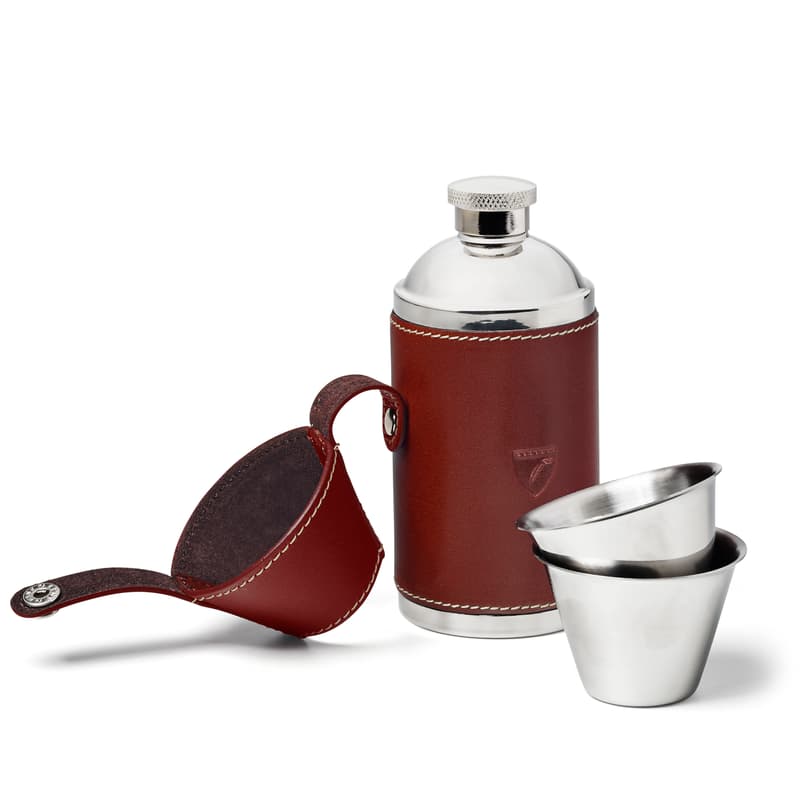 Aspinal Of London Hunter 6oz Leather Hip Flask In Brown