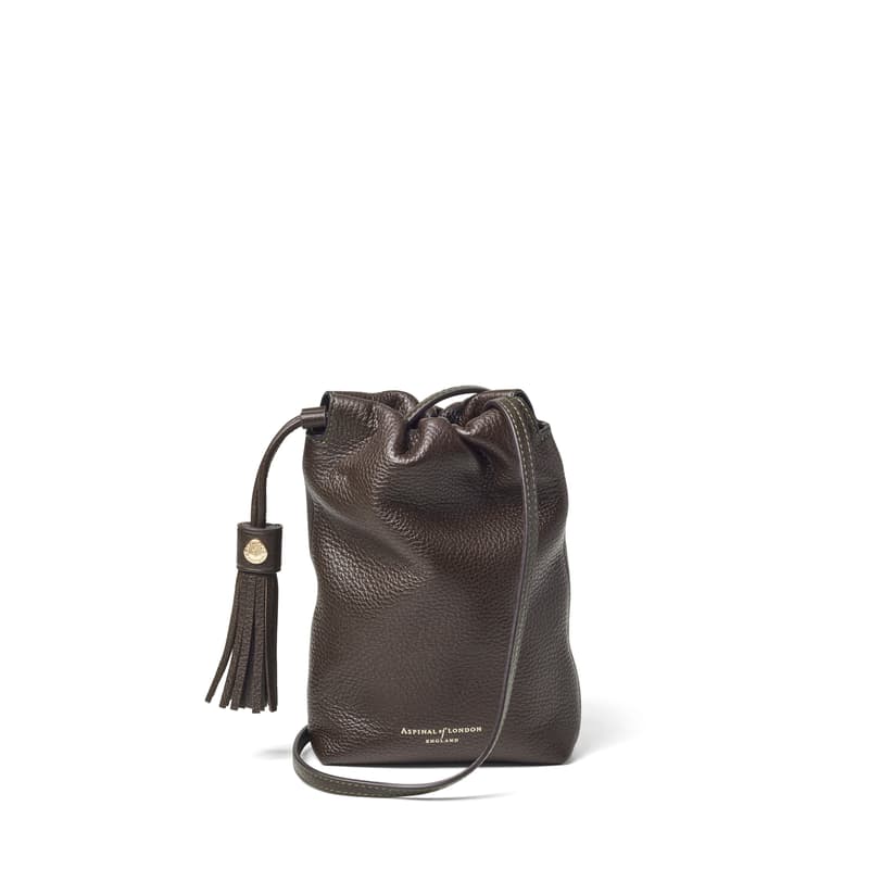 Aspinal of London Hudson Crossbody Pouch in Dark Brown Pebble