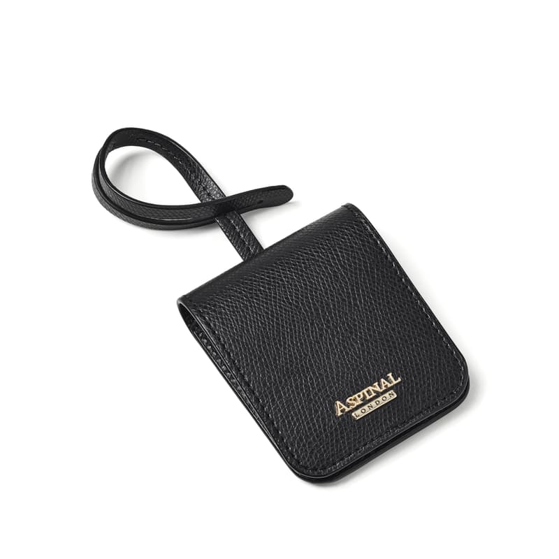 Aspinal of London Travel Luggage Tag in Black Soft Saffiano