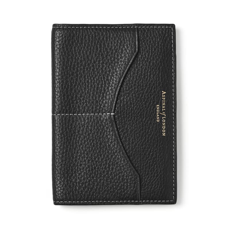 Aspinal of London Hudson Passport Cover in Black Milled Pebble