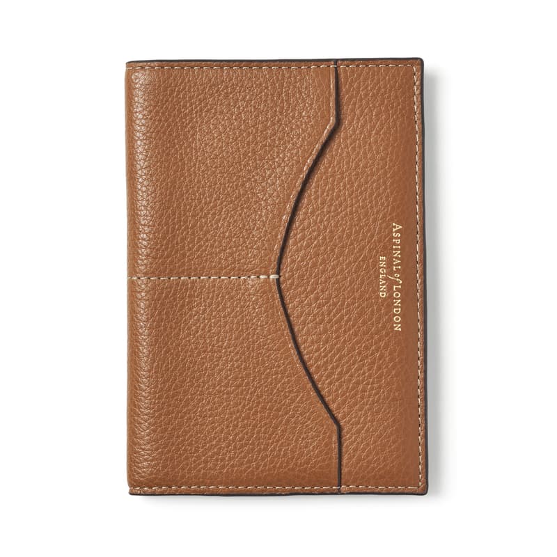 Aspinal of London Hudson Passport Cover in Tan Milled Pebble