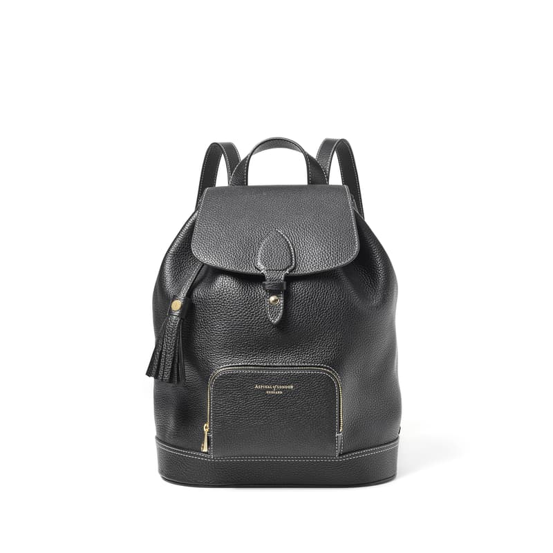 Aspinal of London Hudson Small Backpack in Black Milled Pebble