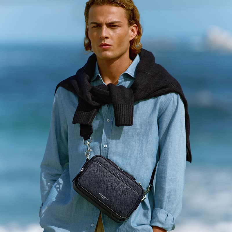 Aspinal Of London Reporter East West Messenger Bag In Blue
