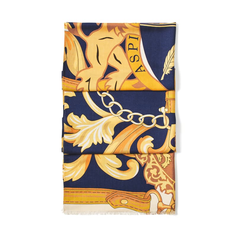 Aspinal Of London Womens Navy Large Merino-silk Blend Scarf In Multi