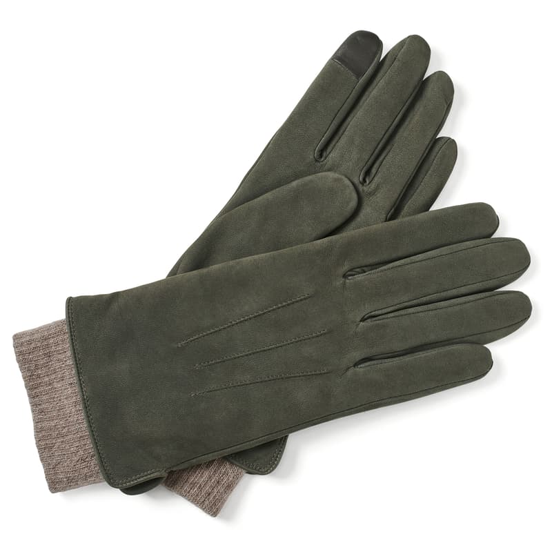Aspinal Of London Women's Knitted Cuff Nubuck Gloves In Green