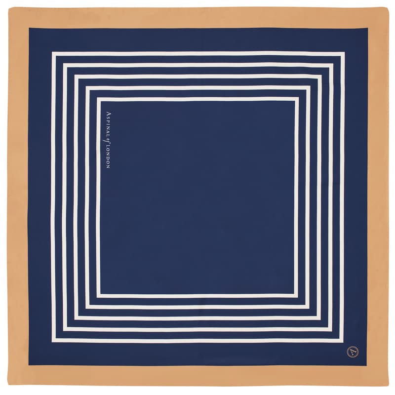Aspinal Of London Geometric Silk Scarf In Blue