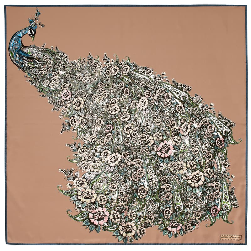 Aspinal Of London Peacock Silk Scarf In Brown