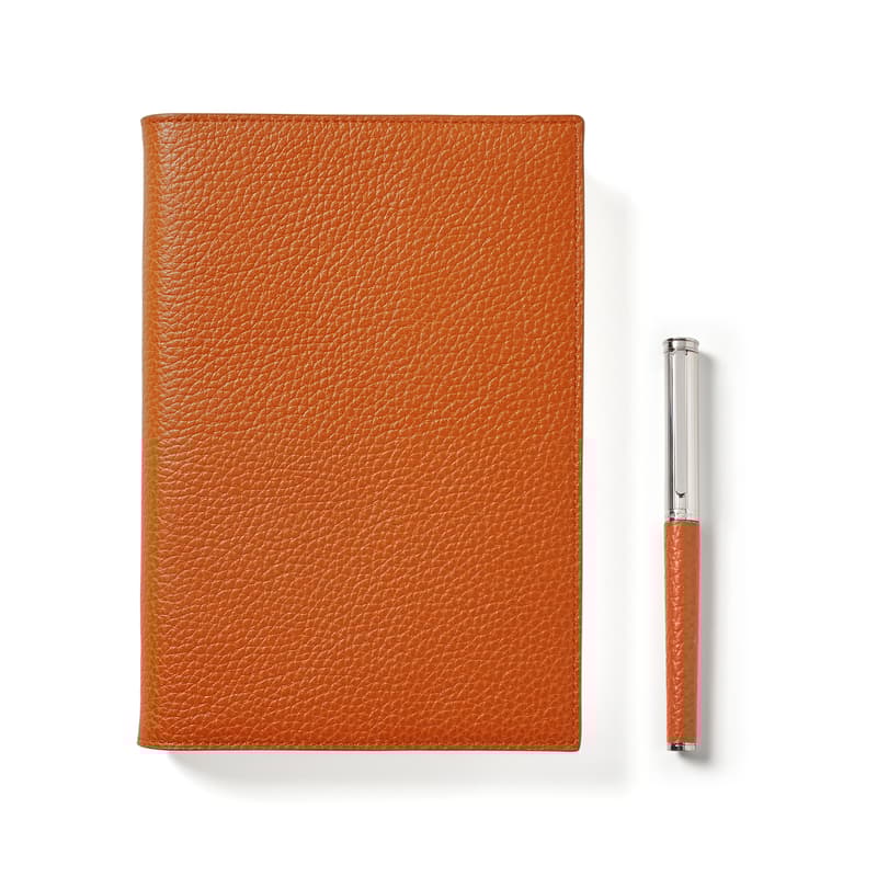 Aspinal Of London A5 Refillable Journal & Pen Set In Orange