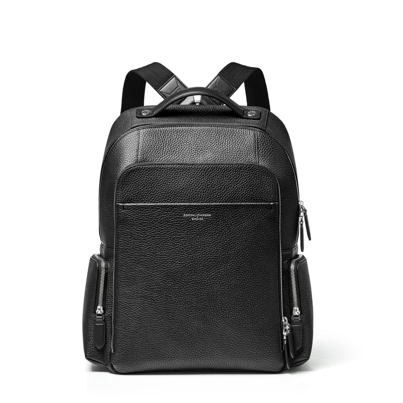 Aspinal of London Zipped Backpack in Black Pebble