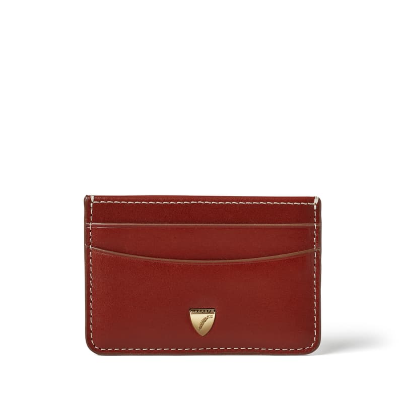Aspinal of London Slim Credit Card Holder in Smooth Cognac with Ecru Stitching