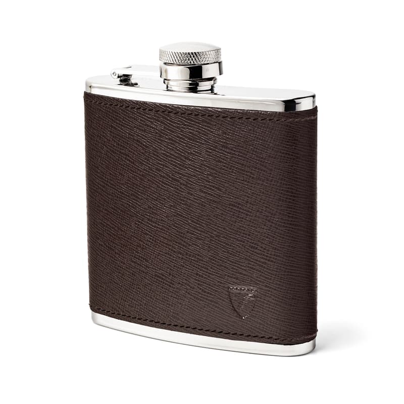 Aspinal Of London Classic 5oz Leather Hip Flask In Brown