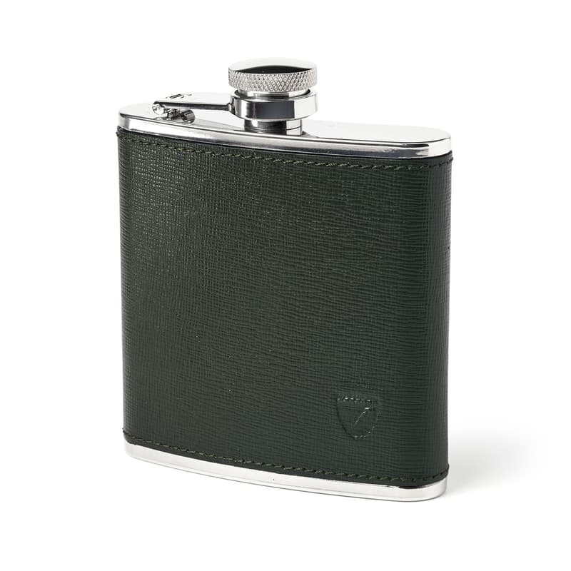 Aspinal Of London Classic 5oz Leather Hip Flask In Gray