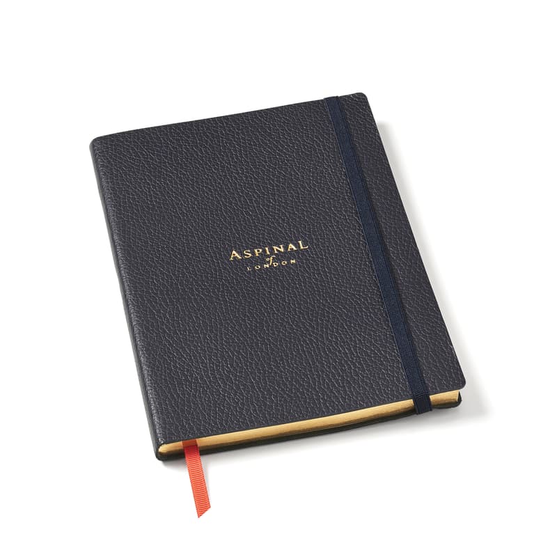 Aspinal Of London Grained Leather Bound A5 Notebook In Blue
