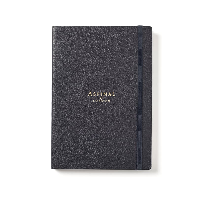 Aspinal Of London Grained Leather Bound A5 Notebook In Blue