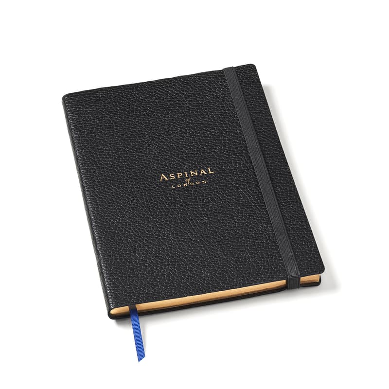 Aspinal Of London Grained Leather Bound A5 Notebook In Black
