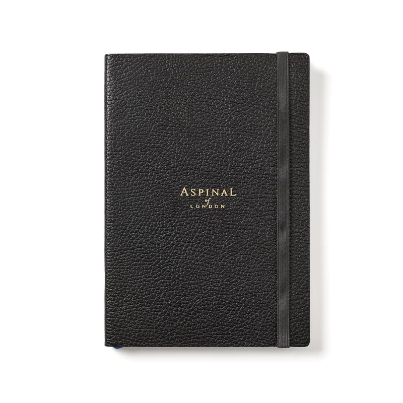 Aspinal Of London Grained Leather Bound A5 Notebook In Black