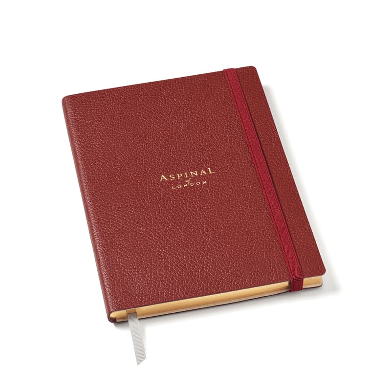 Aspinal Of London Grained Leather Bound A5 Notebook In Burgundy