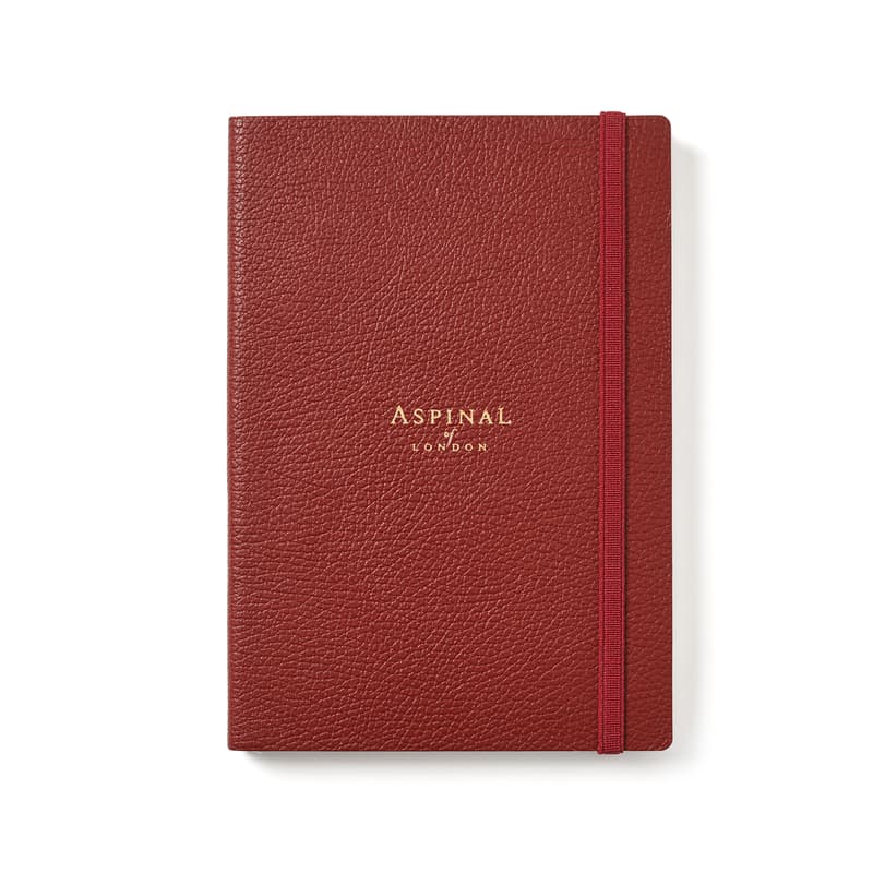 Aspinal Of London Grained Leather Bound A5 Notebook In Brown