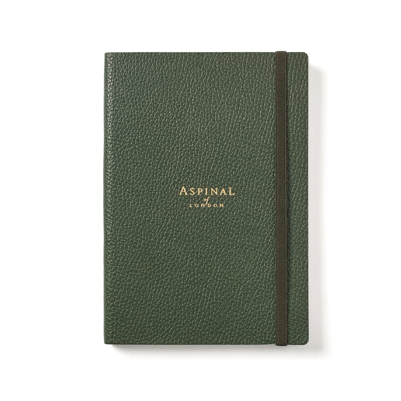 Aspinal Of London Grained Leather Bound A5 Notebook In Green
