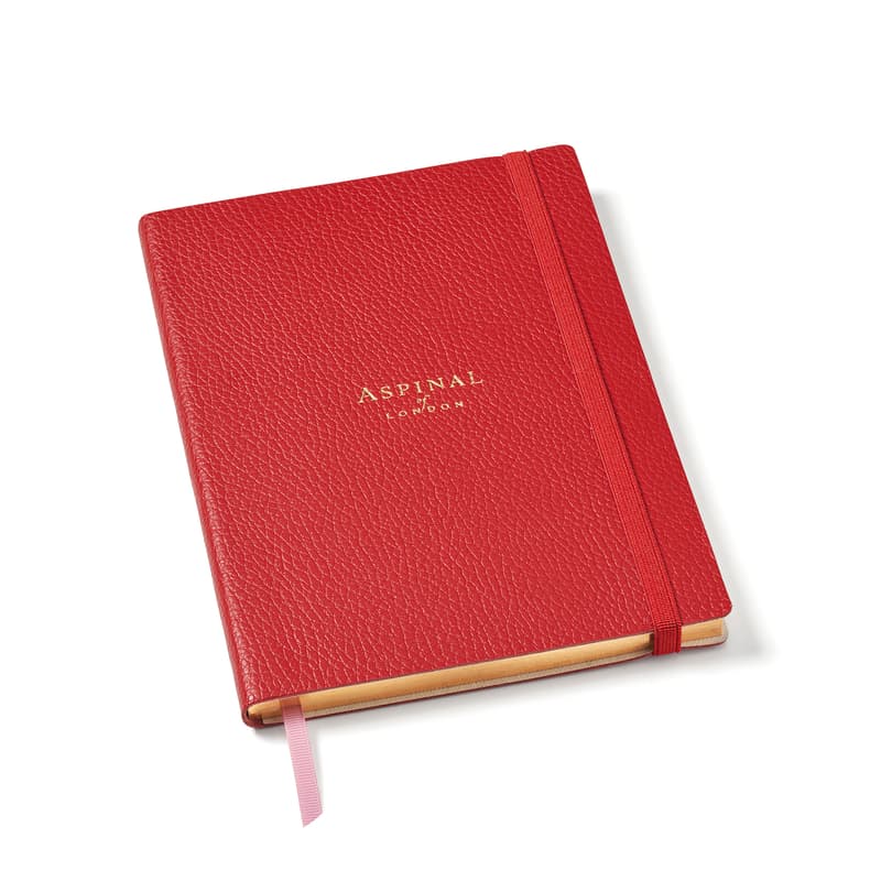 Aspinal Of London Grained Leather Bound A5 Notebook In Red