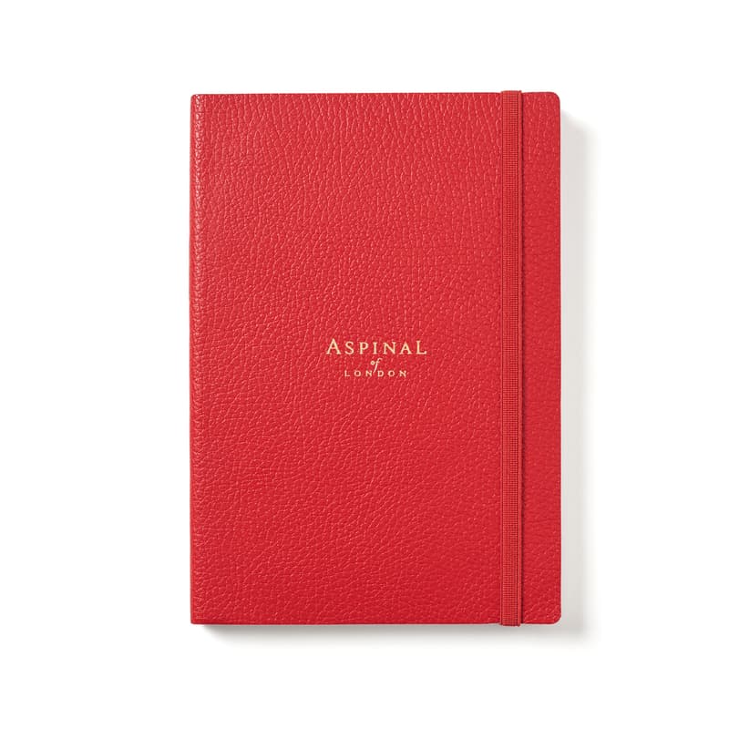 Aspinal Of London Grained Leather Bound A5 Notebook In Red