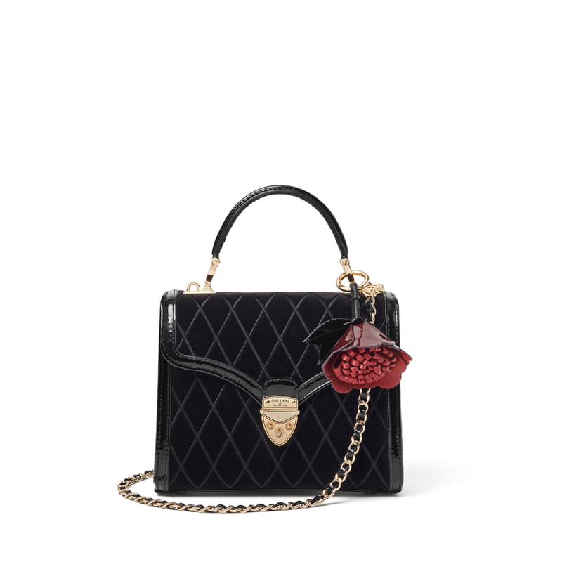 Aspinal Of London Midi Mayfair Harlequin Hand Embroidery On Black Velvet In Black