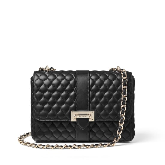 Large Lottie Shoulder Bag in Black Nappa Aspinal of London