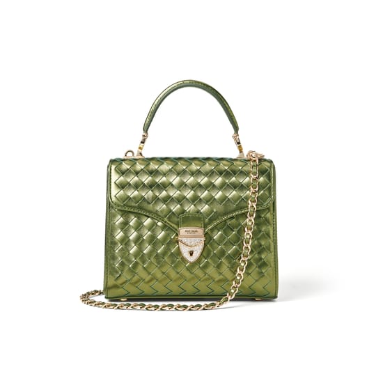 Midi Mayfair® Top Handle Bag in Green Woven Leather | Aspinal