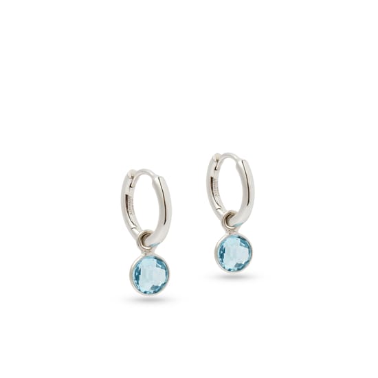 Silver Swiss Blue Topaz Gemstone Huggie Earrings | Aspinal