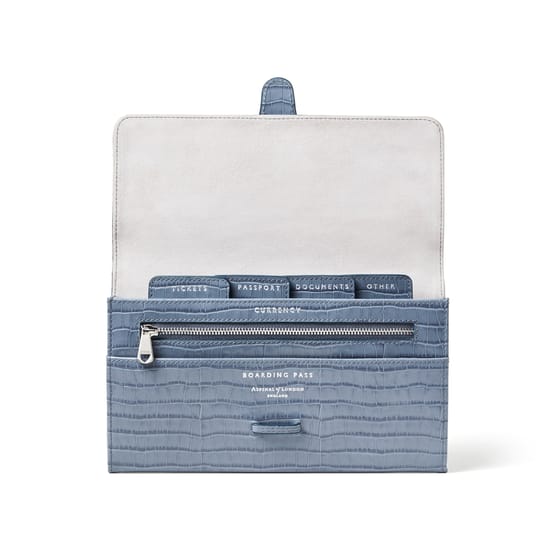 Travel Wallet in Heritage Blue Croc | Aspinal of London