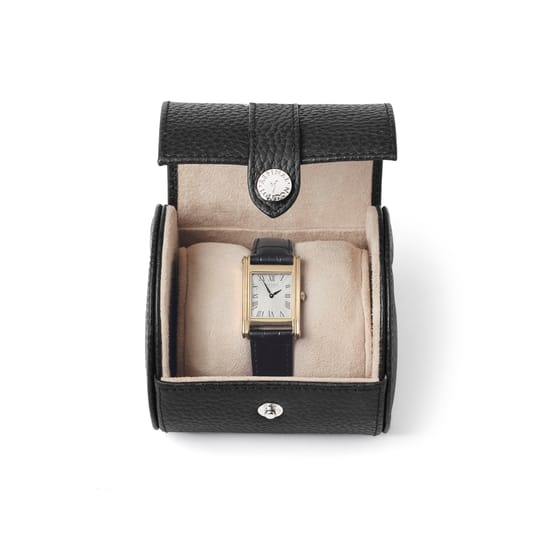 Travel Watch Roll in Black Pebble Aspinal of London