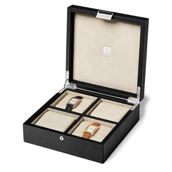 Reporter Four Piece Watch Box in Black Pebble Aspinal