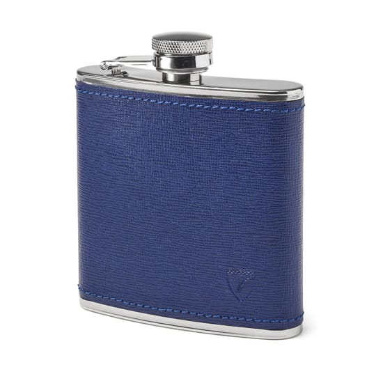 Classic 5oz Leather Hip Flask in Caspian Blue Saffiano | Aspinal