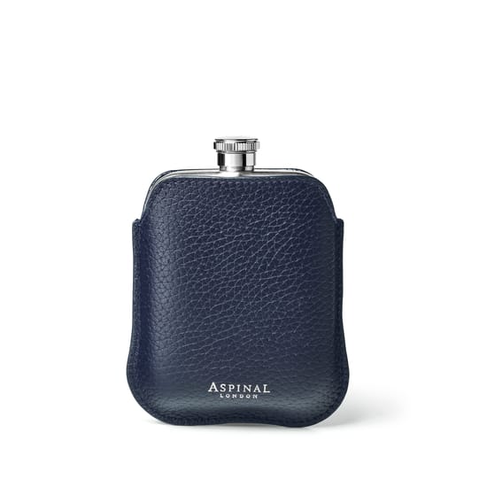 Aspinal of London Leather Flask ヒップフラスコ Classic 5oz Leather Hip Flask in Caspian Blue Saffiano | Aspinal