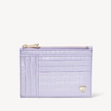 Double Sided Zipped Card & Coin Holder Deep Shine English Lavender Small Croc