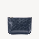 Large Ella Pouch Navy Embossed Monogram