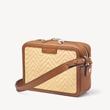 Camera Crossbody Bag Natural Chevron Raffia & Smooth Tan