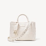 Midi London Tote Bag Chalk White Woven Leather