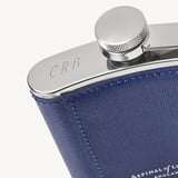 Classic 5oz Leather Hip Flask Caspian Blue Saffiano