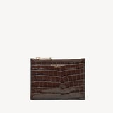 Small Essential Flat Pouch Deep Shine Chocolate Croc