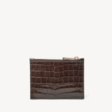 Small Essential Flat Pouch Deep Shine Chocolate Croc