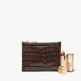 Small Essential Flat Pouch Deep Shine Chocolate Croc