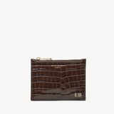 Small Essential Flat Pouch Deep Shine Chocolate Croc