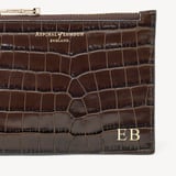 Small Essential Flat Pouch Deep Shine Chocolate Croc