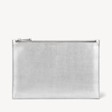 Large Essential Flat Pouch Silver Saffiano