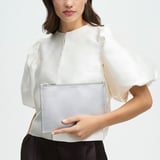 Large Essential Flat Pouch Silver Saffiano